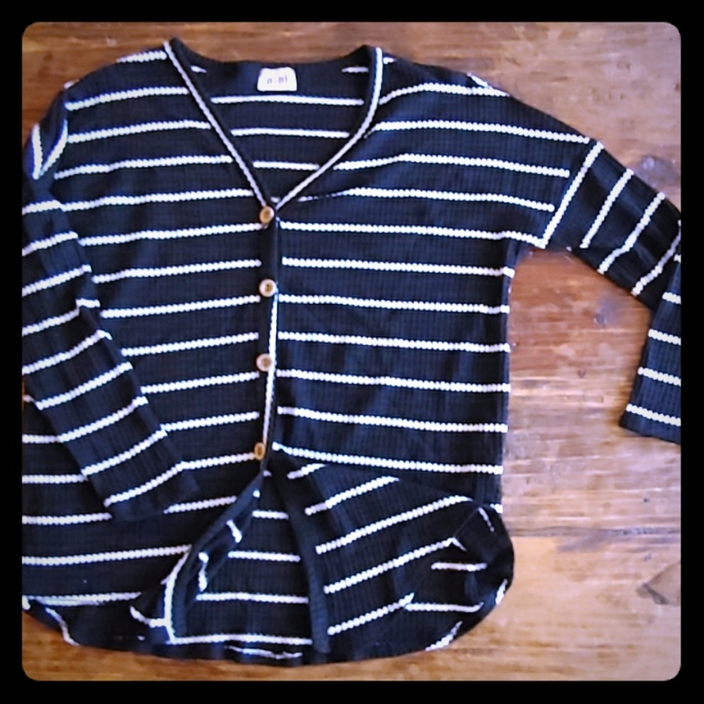 Black & White Stripe Waffle Knit Top with Tie